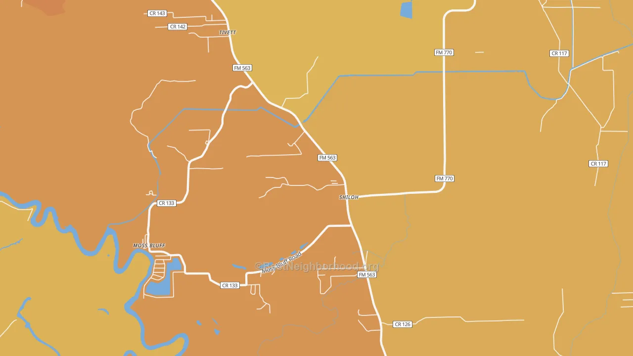 Map of the best neighborhoods in the Shiloh area, with better matches in green and worse matches in red