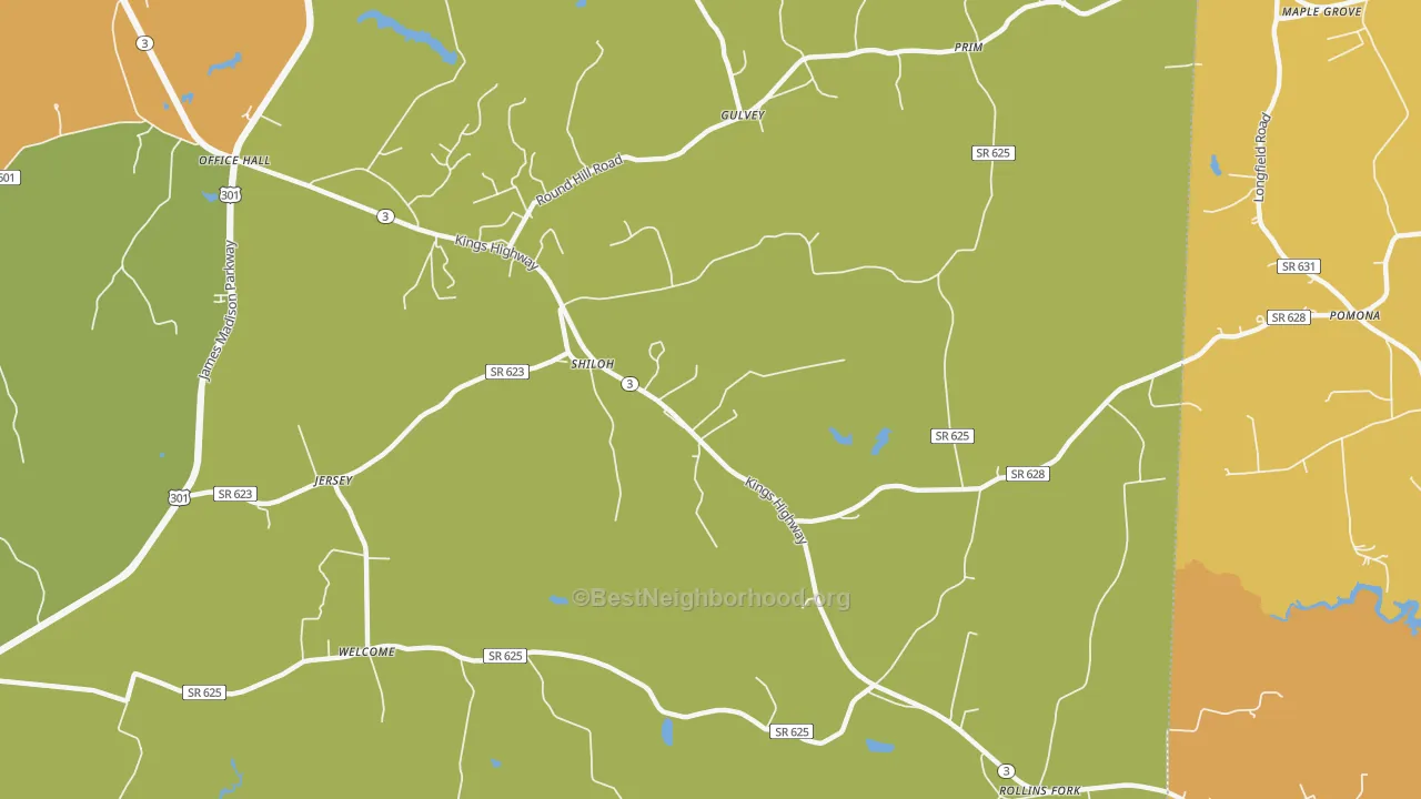 Map of the best neighborhoods in the Shiloh area, with better matches in green and worse matches in red