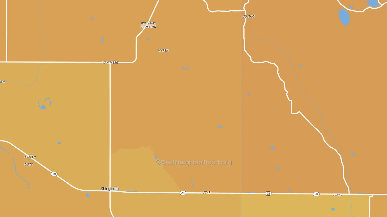 Map of the best neighborhoods in the Shingleton area, with better matches in green and worse matches in red