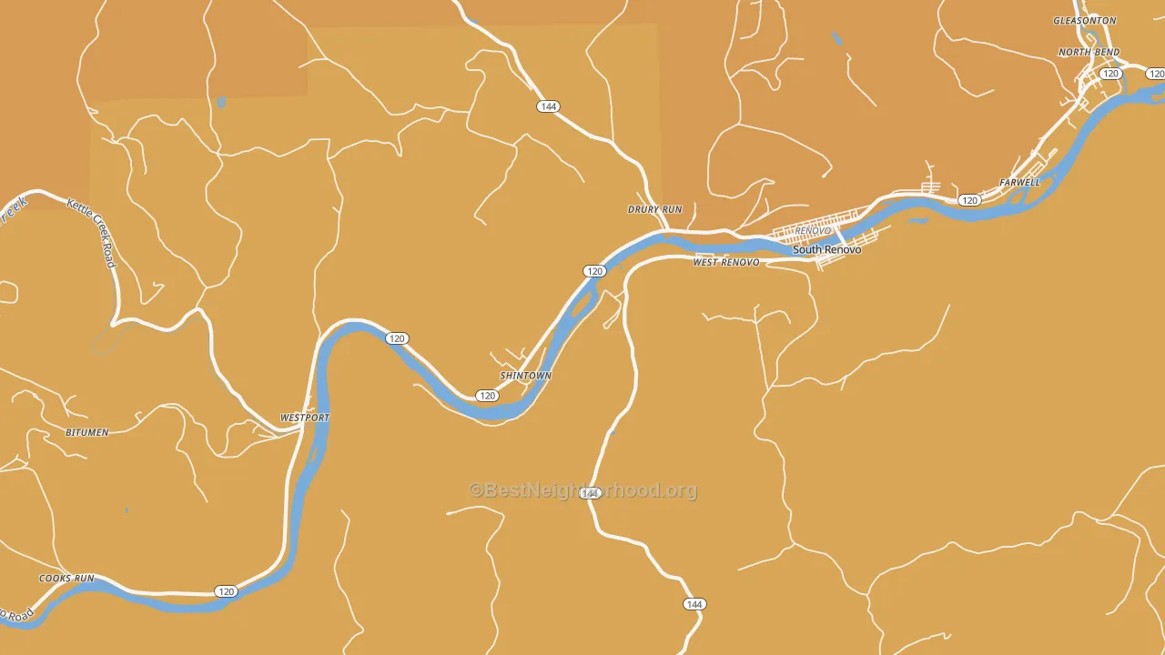 Map of the best neighborhoods in the Shintown area, with better matches in green and worse matches in red