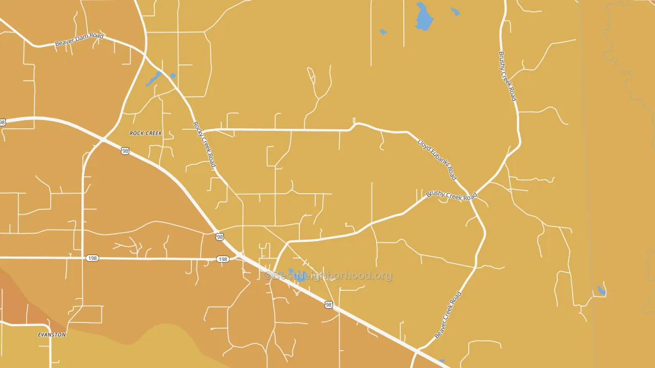 Map of the best neighborhoods in the Shipman area, with better matches in green and worse matches in red