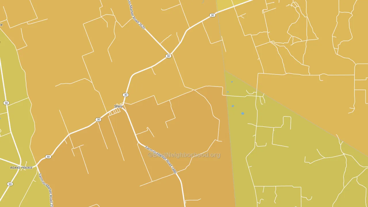 Map of the best neighborhoods in the Shiro area, with better matches in green and worse matches in red