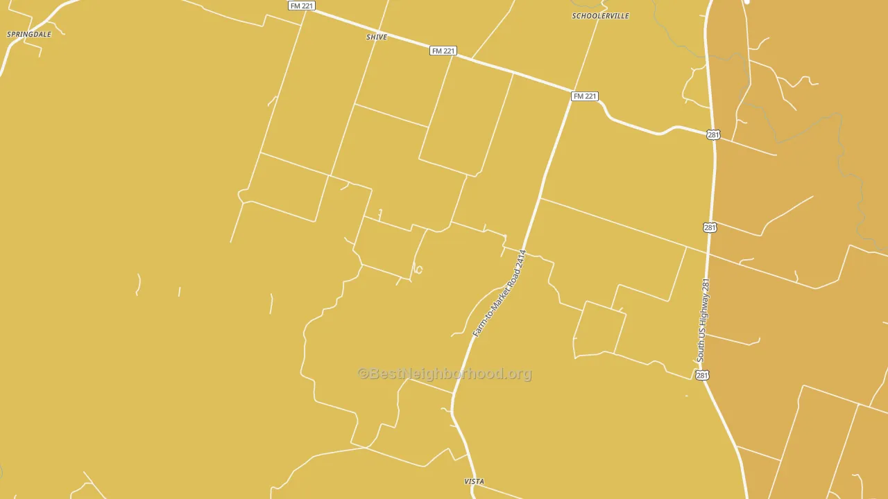Map of the best neighborhoods in the Shive area, with better matches in green and worse matches in red