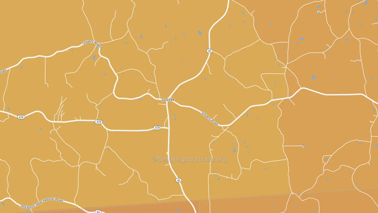 Map of the best neighborhoods in the Shivers area, with better matches in green and worse matches in red