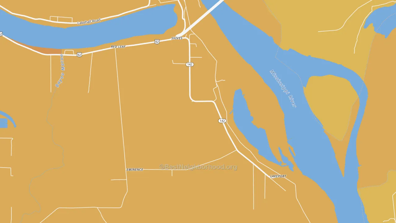 Map of the best neighborhoods in the Shives area, with better matches in green and worse matches in red