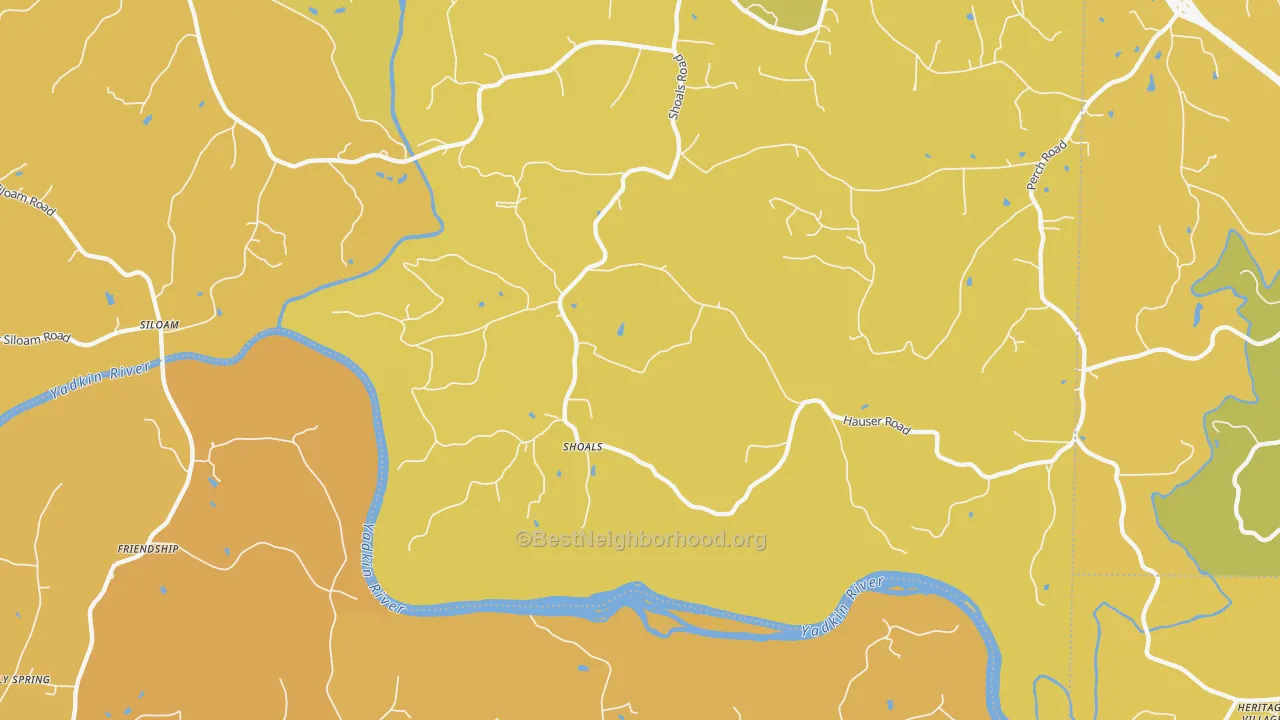 Map of the best neighborhoods in the Shoal area, with better matches in green and worse matches in red