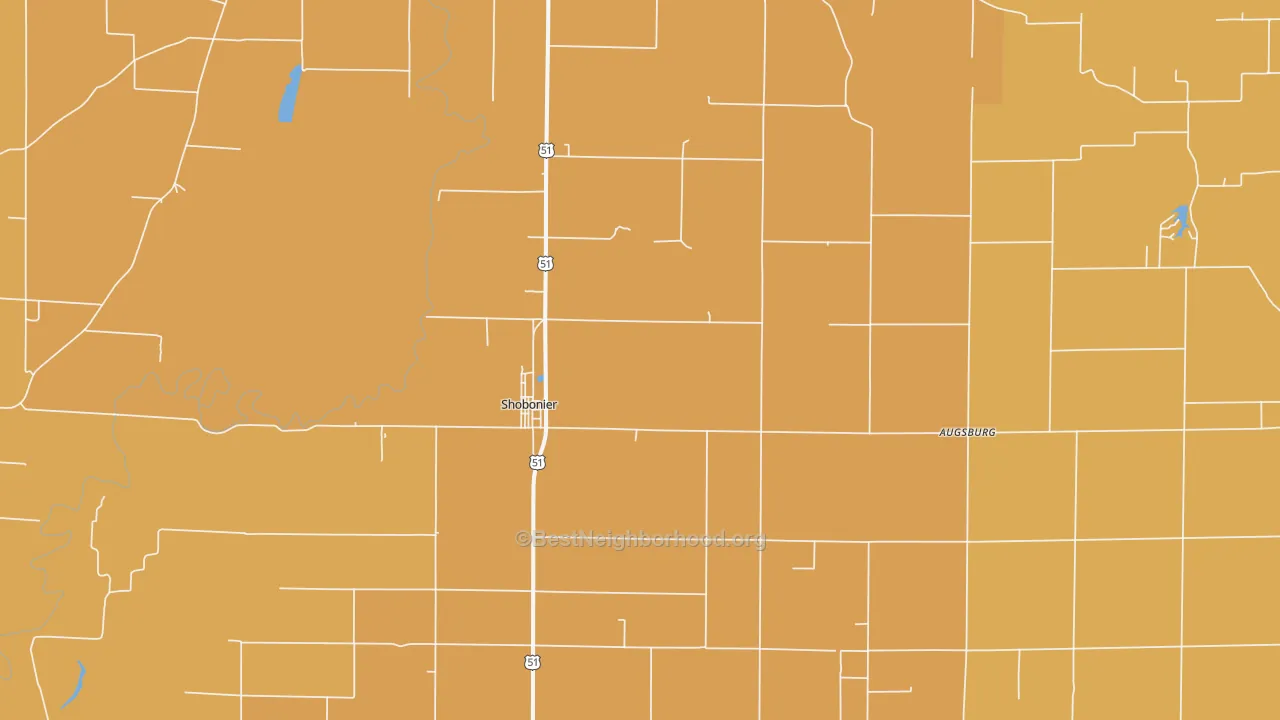 Map of the best neighborhoods in the Shobonier area, with better matches in green and worse matches in red