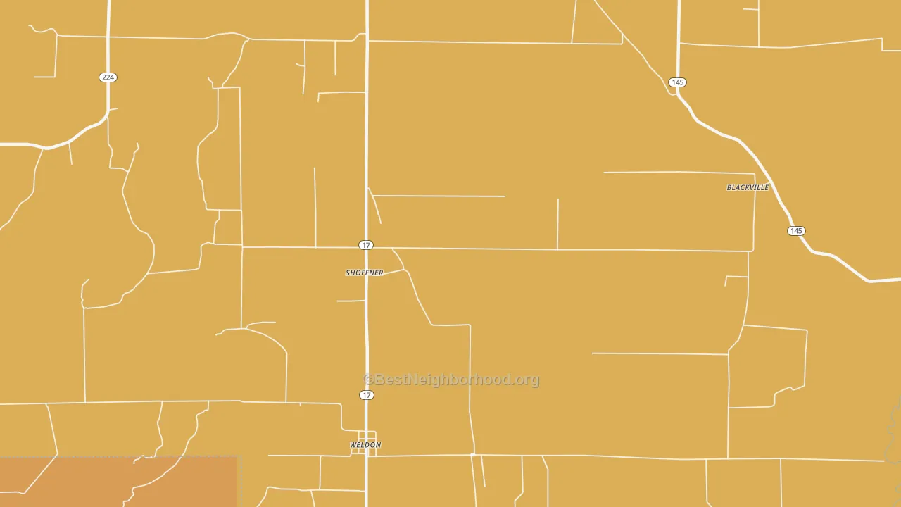 Map of the best neighborhoods in the Shoffner area, with better matches in green and worse matches in red