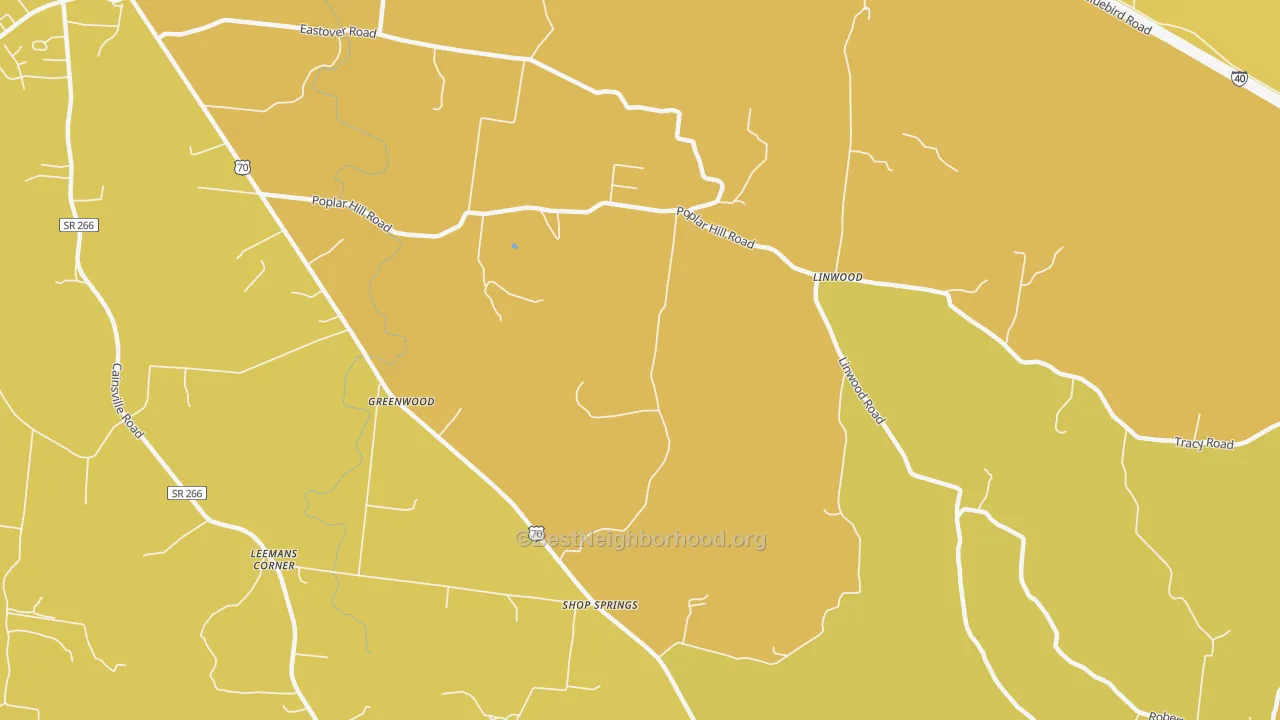 Map of the best neighborhoods in the Shop Springs area, with better matches in green and worse matches in red