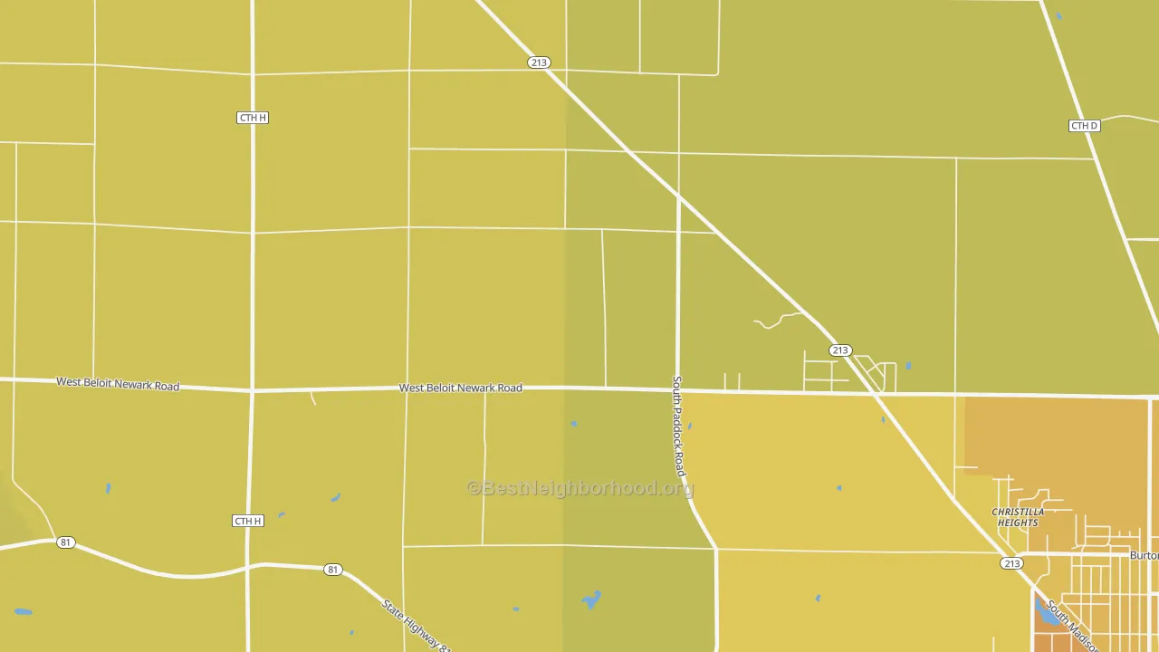 Map of the best neighborhoods in the Shopiere area, with better matches in green and worse matches in red