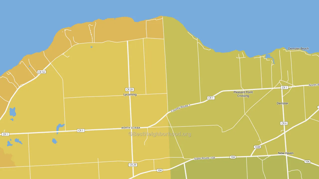 Map of the best neighborhoods in the Shore Oaks area, with better matches in green and worse matches in red