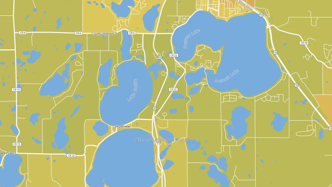 Map of the best neighborhoods in the Shoreham area, with better matches in green and worse matches in red