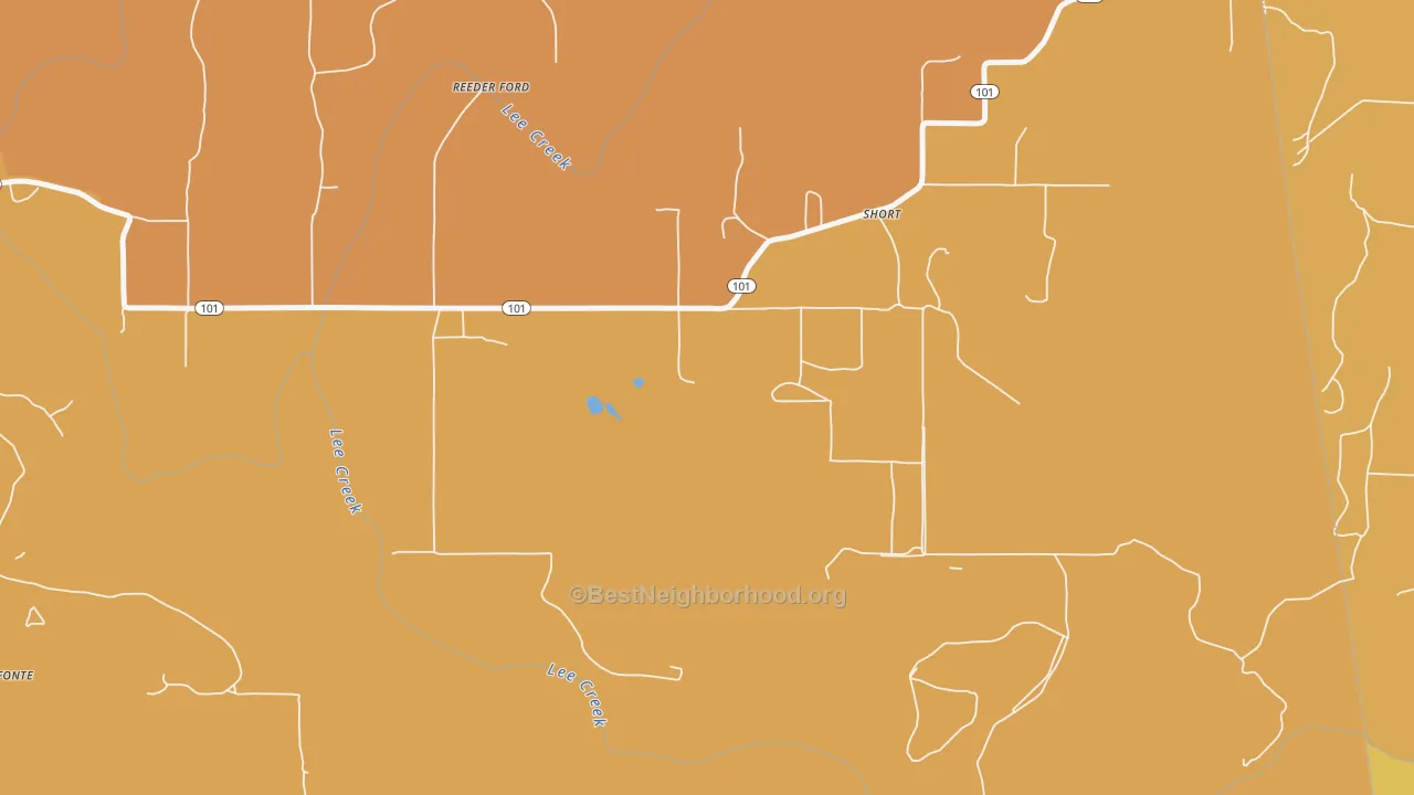 Map of the best neighborhoods in the Short area, with better matches in green and worse matches in red