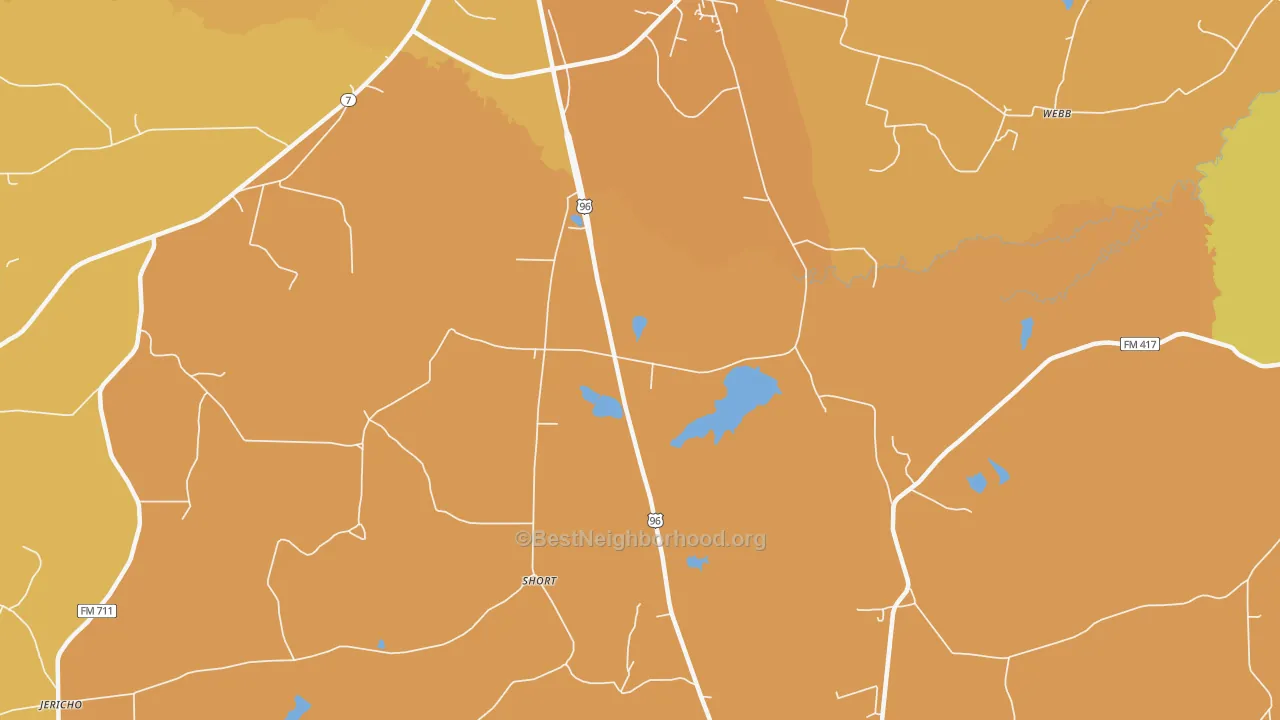 Map of the best neighborhoods in the Short area, with better matches in green and worse matches in red