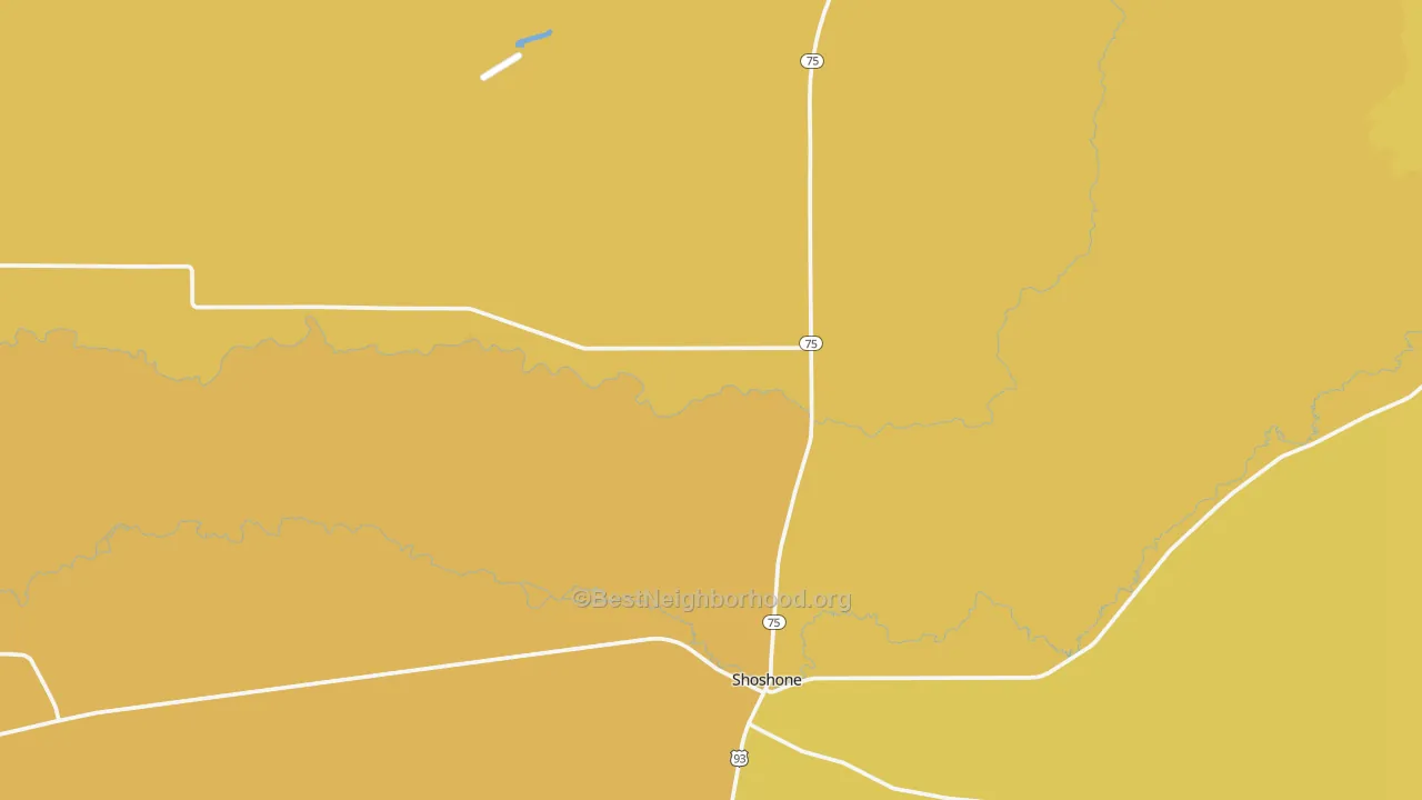 Map of the best neighborhoods in the Shoshone area, with better matches in green and worse matches in red
