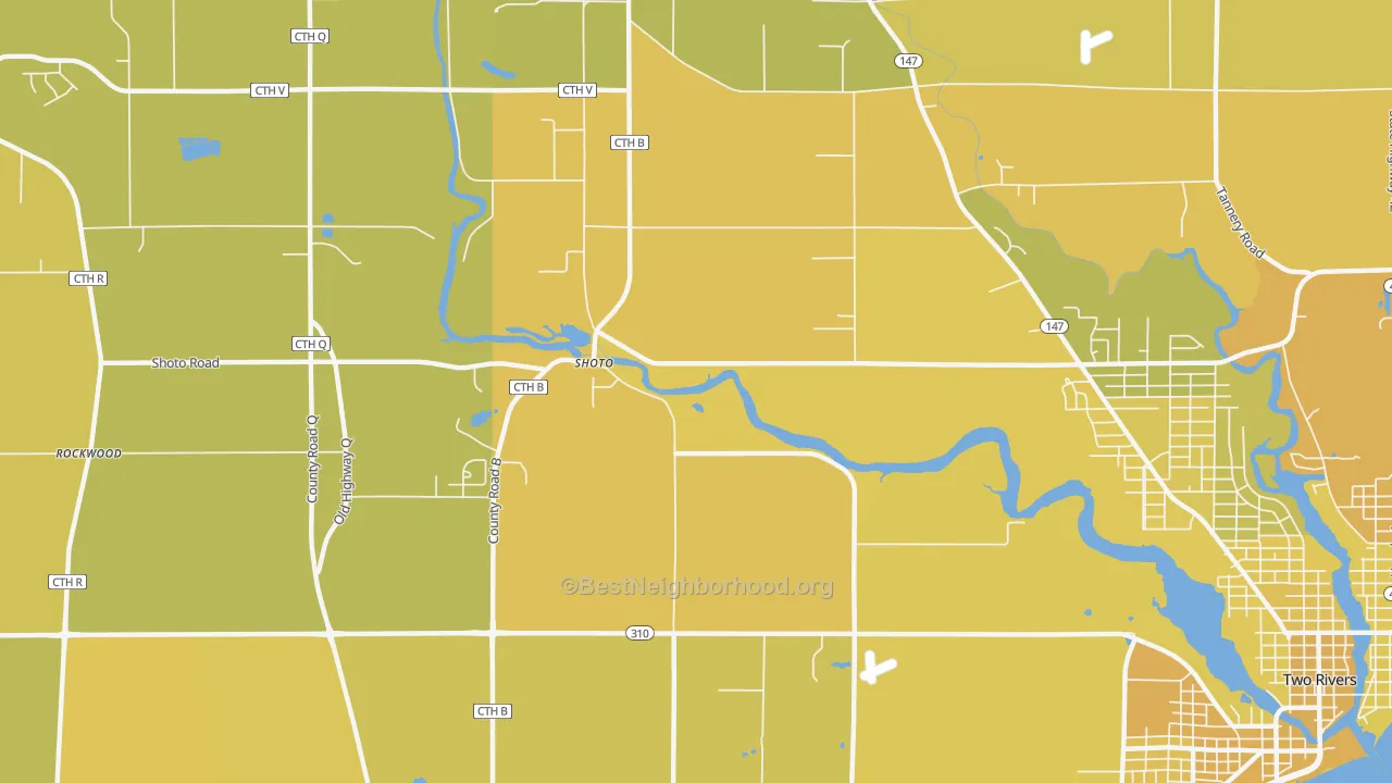 Map of the best neighborhoods in the Shoto area, with better matches in green and worse matches in red