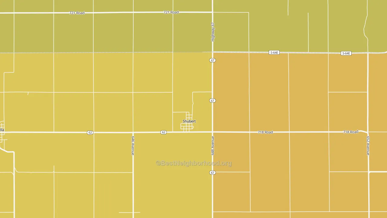 Map of the best neighborhoods in the Shubert area, with better matches in green and worse matches in red