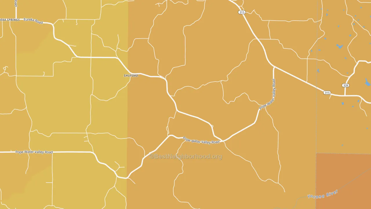Map of the best neighborhoods in the Shuford area, with better matches in green and worse matches in red