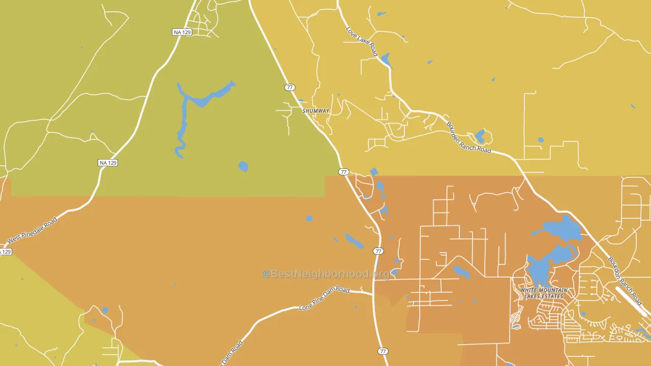 Map of the best neighborhoods in the Shumway area, with better matches in green and worse matches in red