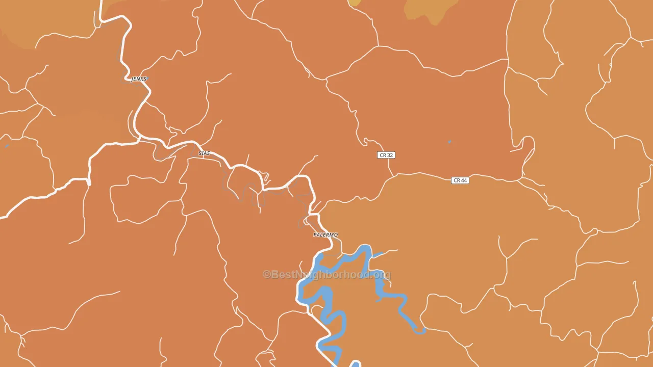Map of the best neighborhoods in the Sias area, with better matches in green and worse matches in red