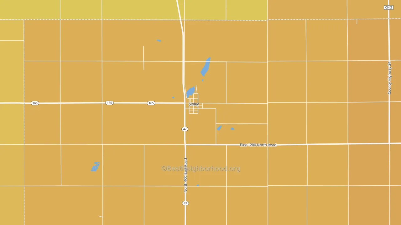 Map of the best neighborhoods in the Sibley area, with better matches in green and worse matches in red