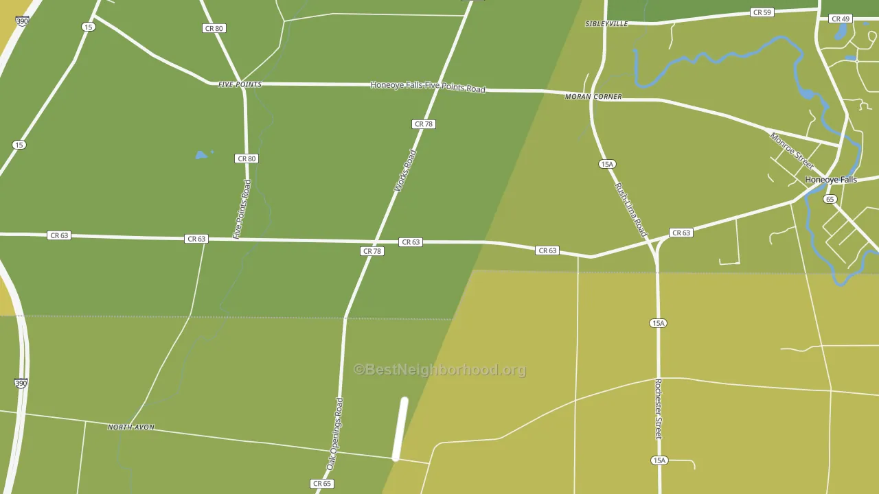Map of the best neighborhoods in the Sibleyville area, with better matches in green and worse matches in red