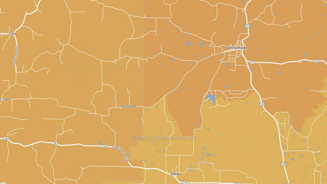 Map of the best neighborhoods in the Sidney area, with better matches in green and worse matches in red