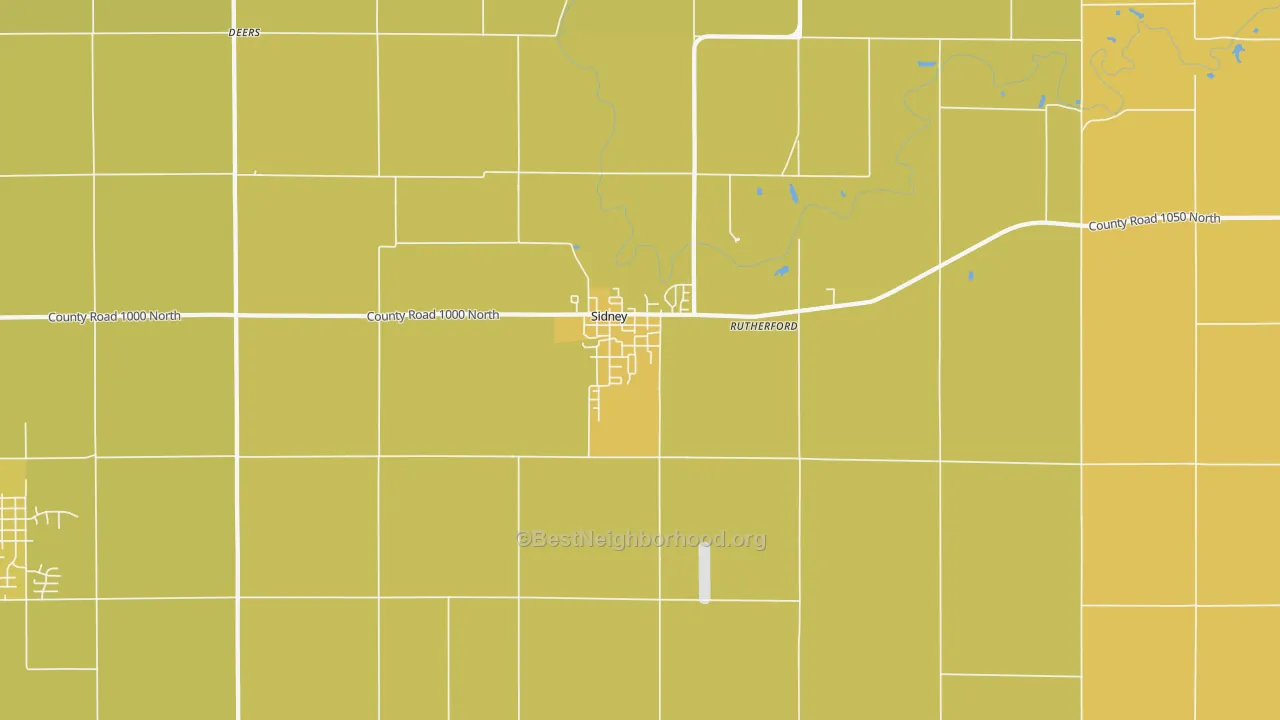Map of the best neighborhoods in the Sidney area, with better matches in green and worse matches in red