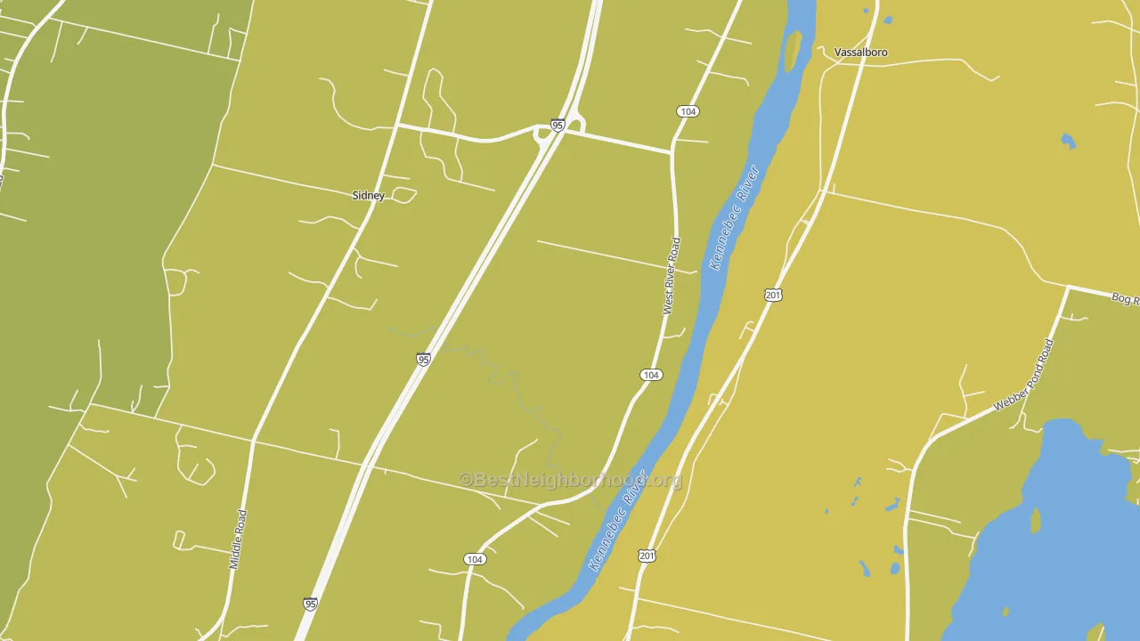 Map of the best neighborhoods in the Sidney area, with better matches in green and worse matches in red