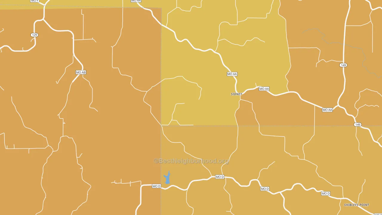 Map of the best neighborhoods in the Sidney area, with better matches in green and worse matches in red