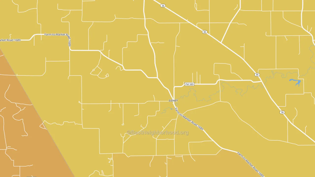 Map of the best neighborhoods in the Sidney area, with better matches in green and worse matches in red