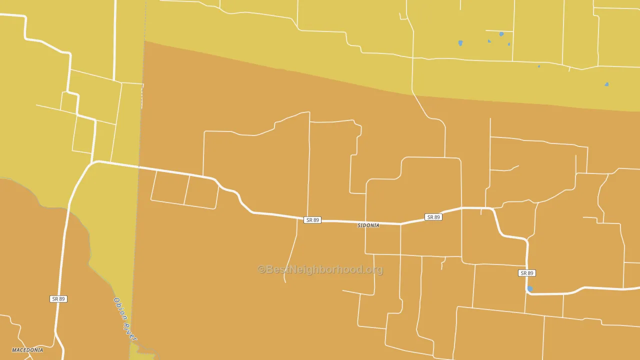 Map of the best neighborhoods in the Sidonia area, with better matches in green and worse matches in red