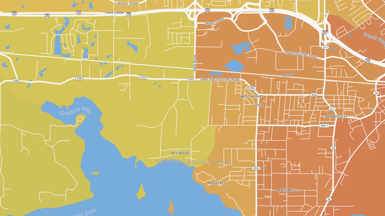 Map of the best neighborhoods in the Siegle area, with better matches in green and worse matches in red