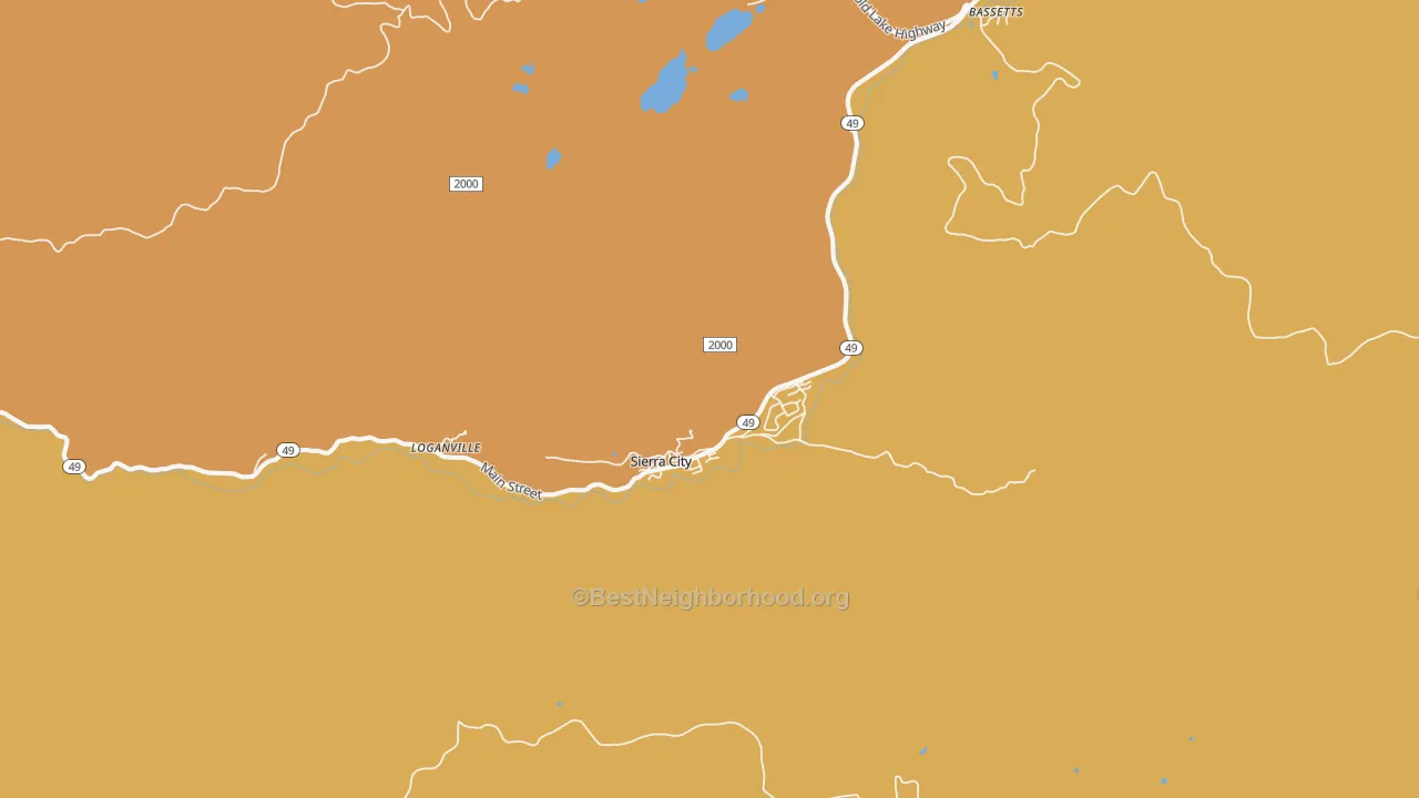 Map of the best neighborhoods in the Sierra City area, with better matches in green and worse matches in red