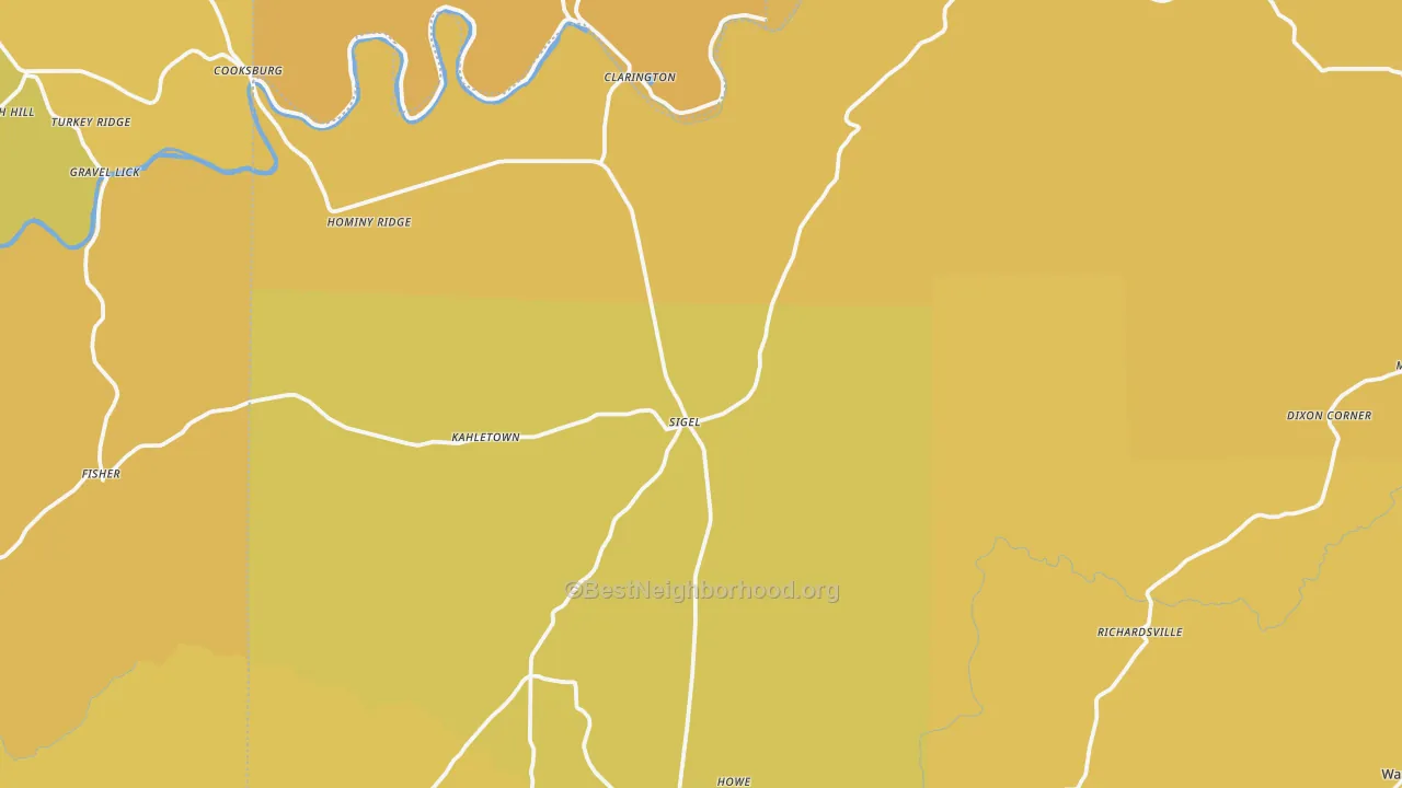 Map of the best neighborhoods in the Sigel area, with better matches in green and worse matches in red