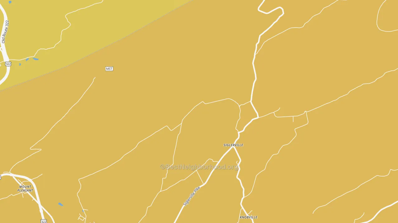 Map of the best neighborhoods in the Siglerville area, with better matches in green and worse matches in red