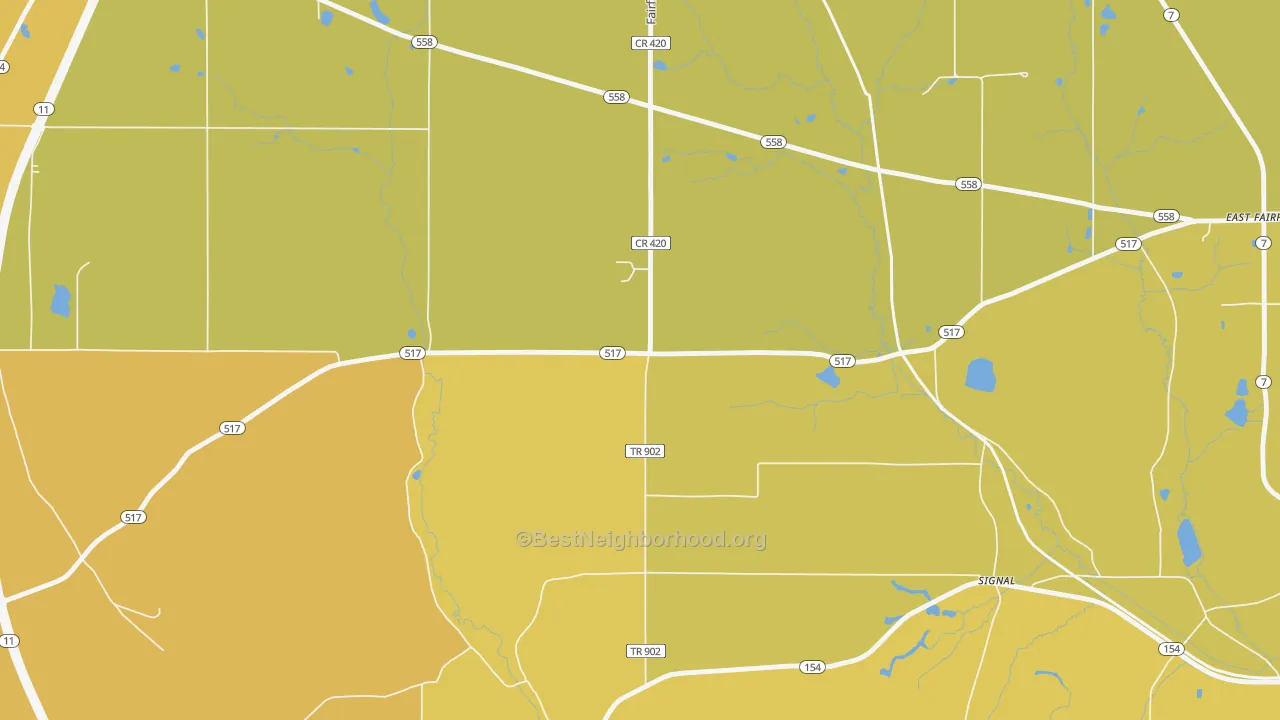 Map of the best neighborhoods in the Signal area, with better matches in green and worse matches in red