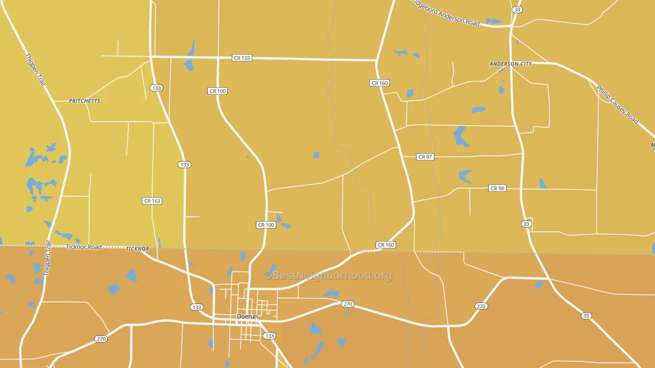 Map of the best neighborhoods in the Sigsbee area, with better matches in green and worse matches in red
