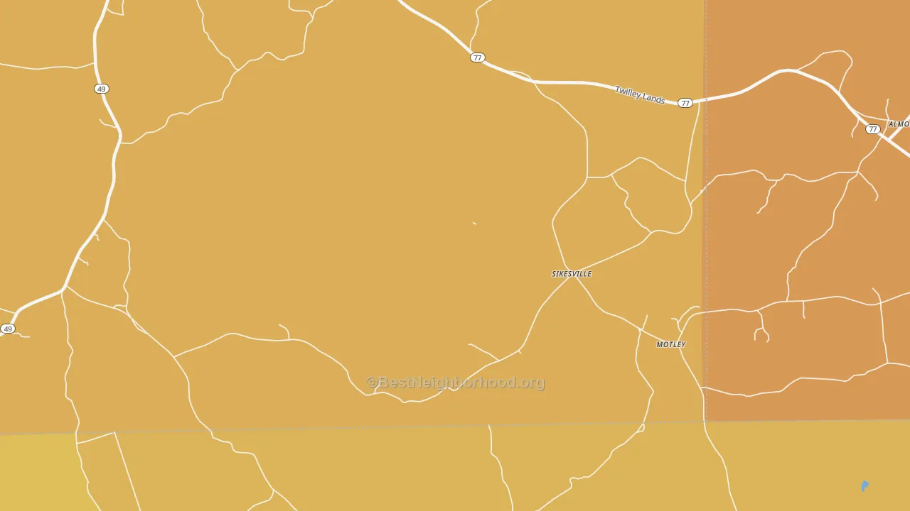 Map of the best neighborhoods in the Sikesville area, with better matches in green and worse matches in red