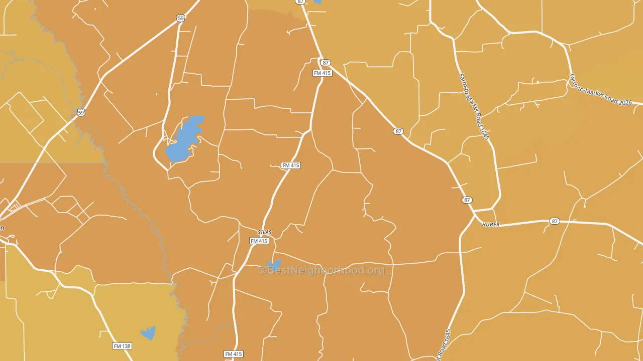 Map of the best neighborhoods in the Silas area, with better matches in green and worse matches in red