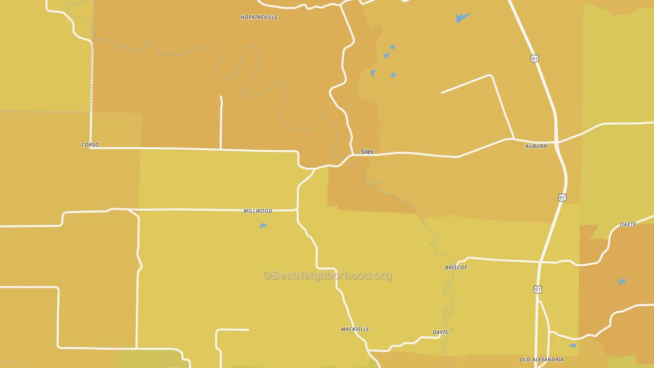 Map of the best neighborhoods in the Silex area, with better matches in green and worse matches in red