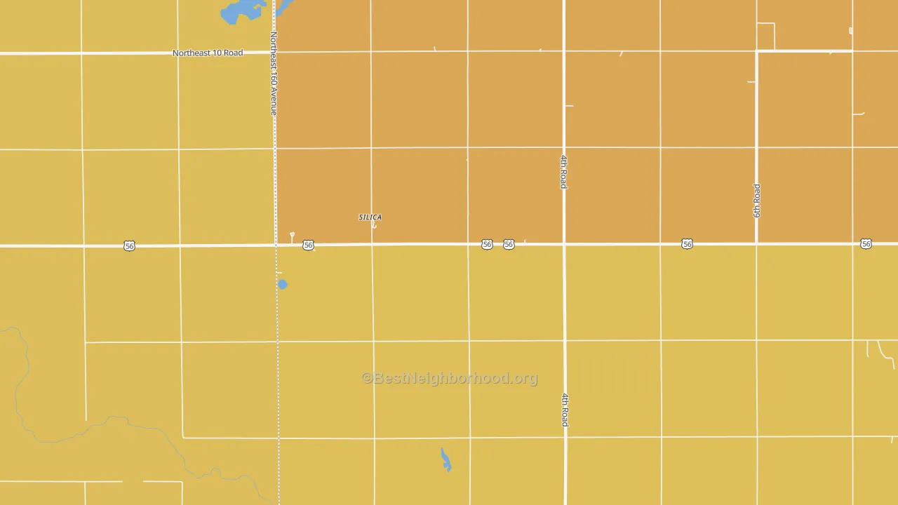 Map of the best neighborhoods in the Silica area, with better matches in green and worse matches in red