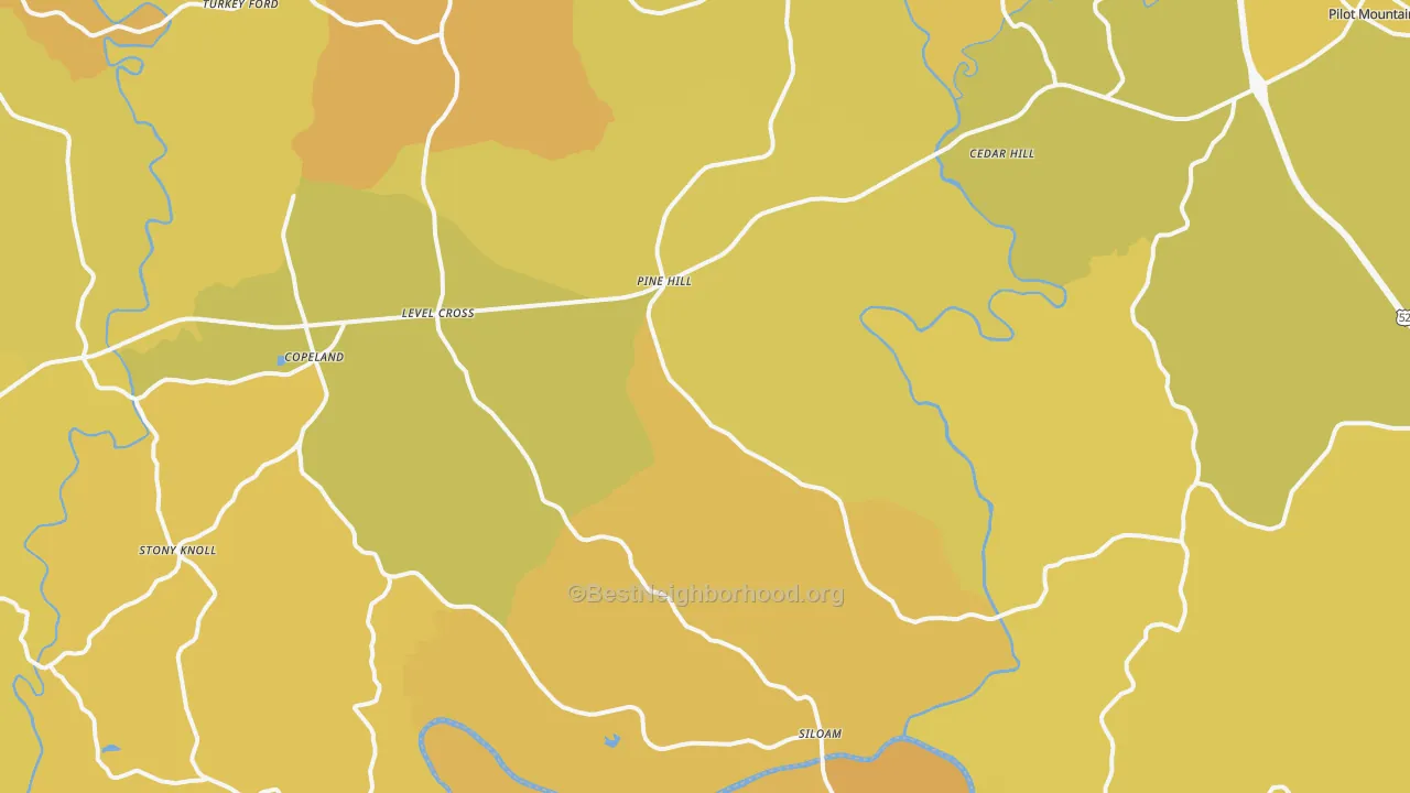 Map of the best neighborhoods in the Siloam area, with better matches in green and worse matches in red