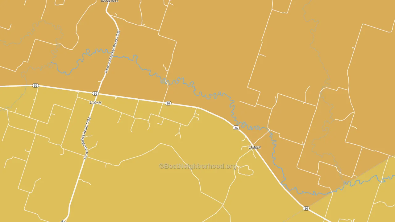 Map of the best neighborhoods in the Siloam area, with better matches in green and worse matches in red