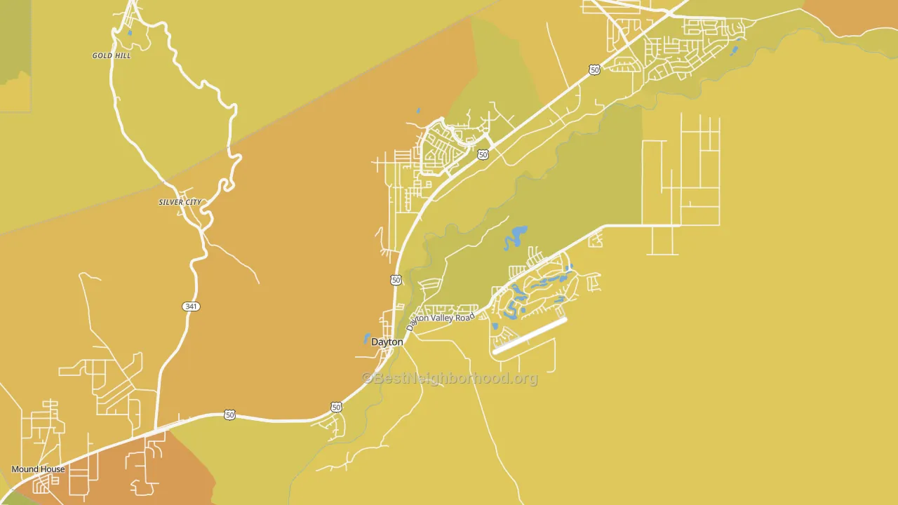 Map of the best neighborhoods in the Silver City area, with better matches in green and worse matches in red