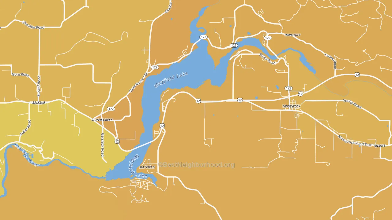 Map of the best neighborhoods in the Silver Creek area, with better matches in green and worse matches in red