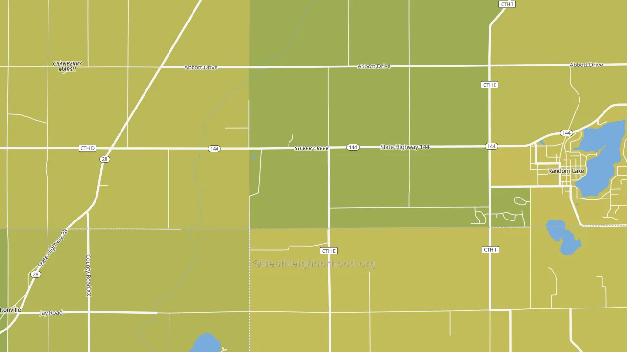 Map of the best neighborhoods in the Silver Creek area, with better matches in green and worse matches in red
