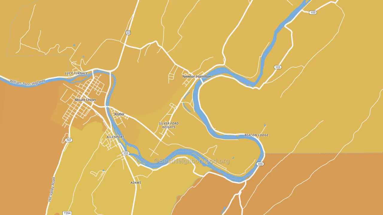 Map of the best neighborhoods in the Silver Ford Heights area, with better matches in green and worse matches in red