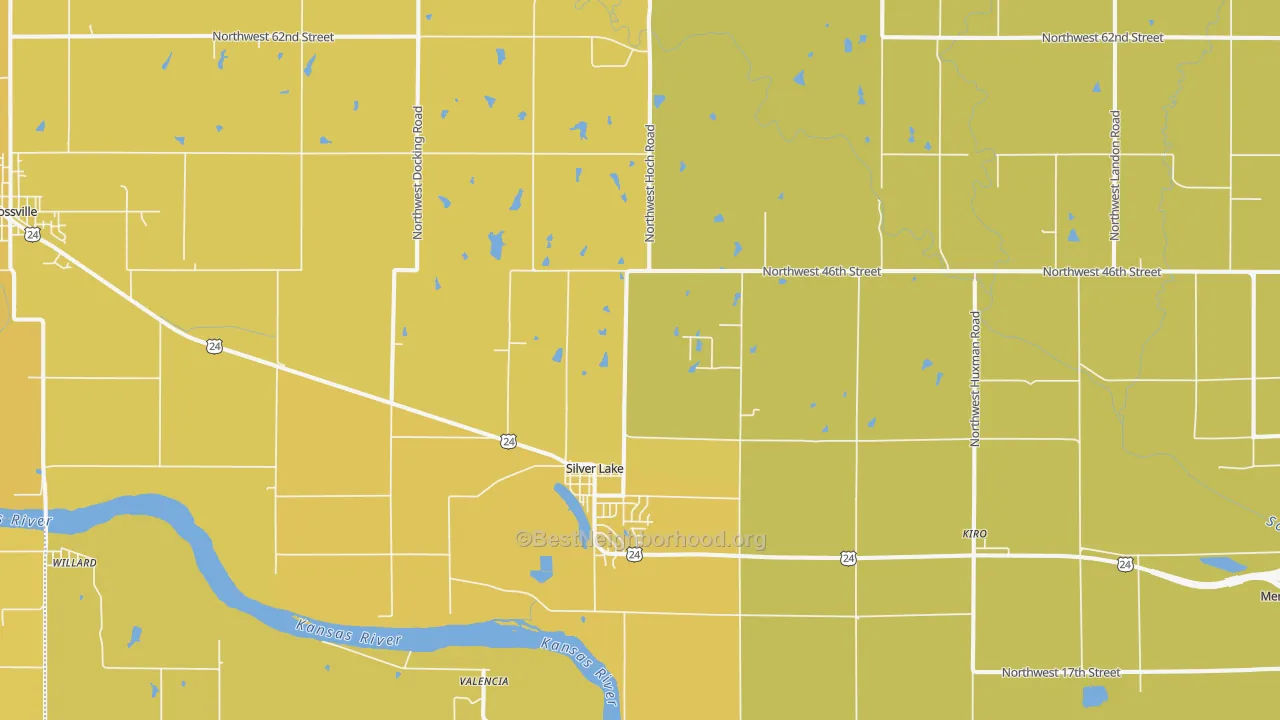Map of the best neighborhoods in the Silver Lake area, with better matches in green and worse matches in red