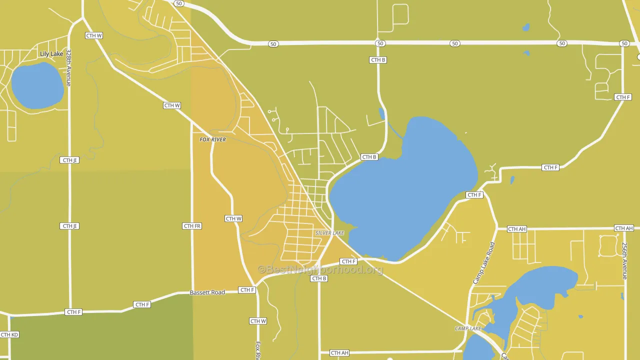 Map of the best neighborhoods in the Silver Lake area, with better matches in green and worse matches in red